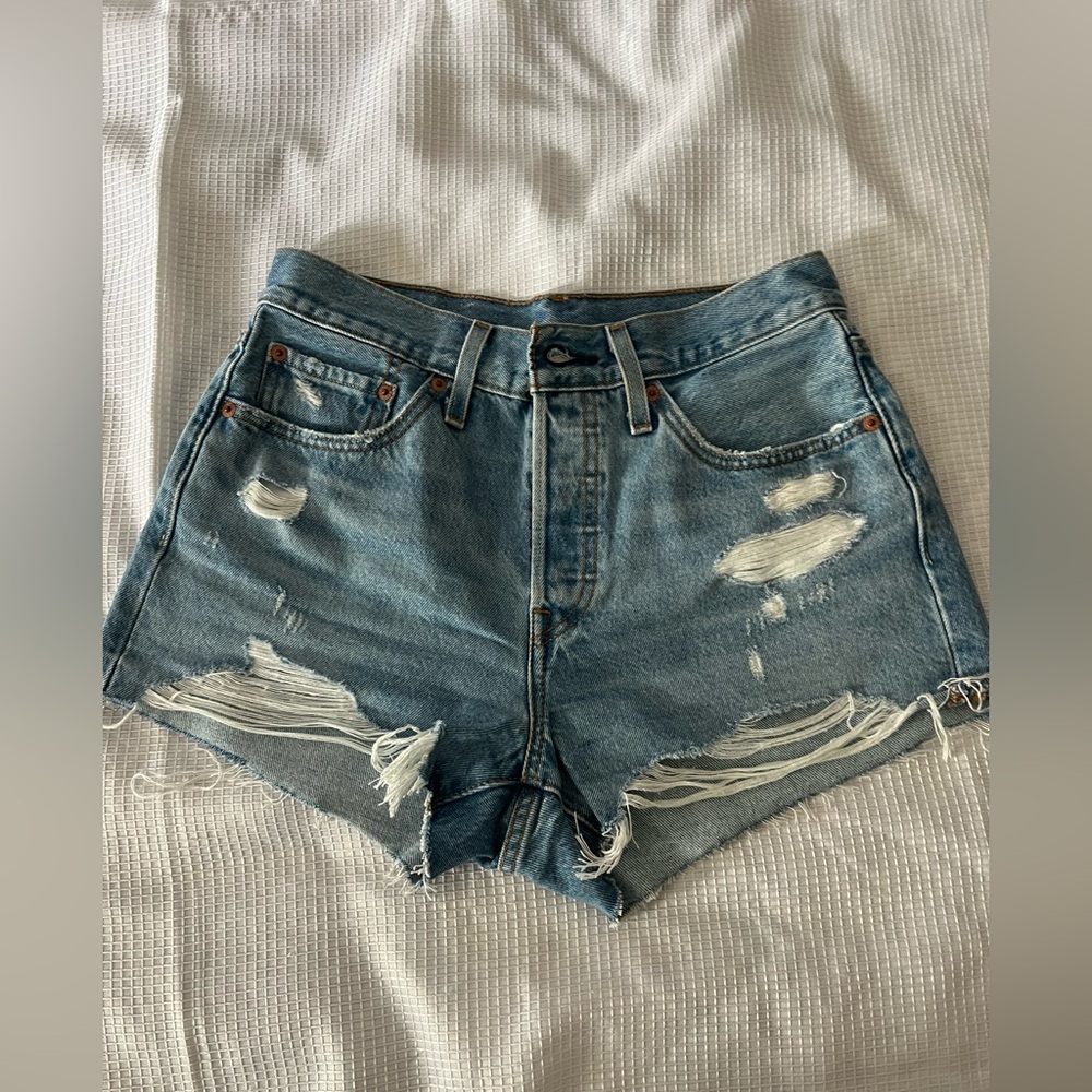 Levi's Blue Distressed Jean Shorts